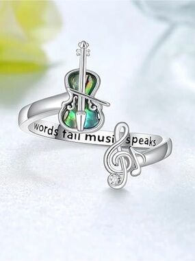 Silver Green Clover Open Ring